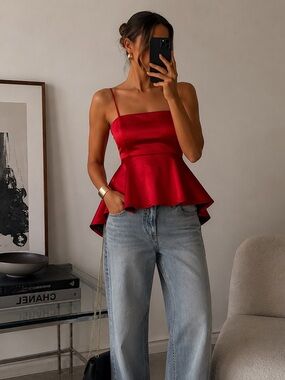 Zara Woman Red Satin High-Low Camisole Party Dress XS